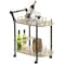 Fabulaxe Wood Serving Bar Cart Tea Trolley with 2 Tier Shelves and Rolling Wheels, Gold, Black and White QI003776.WT - alternate 1
